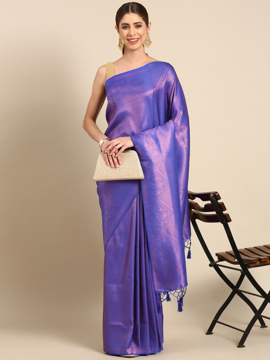 

Pothys Floral Zari Art Silk Banarasi Saree, Blue