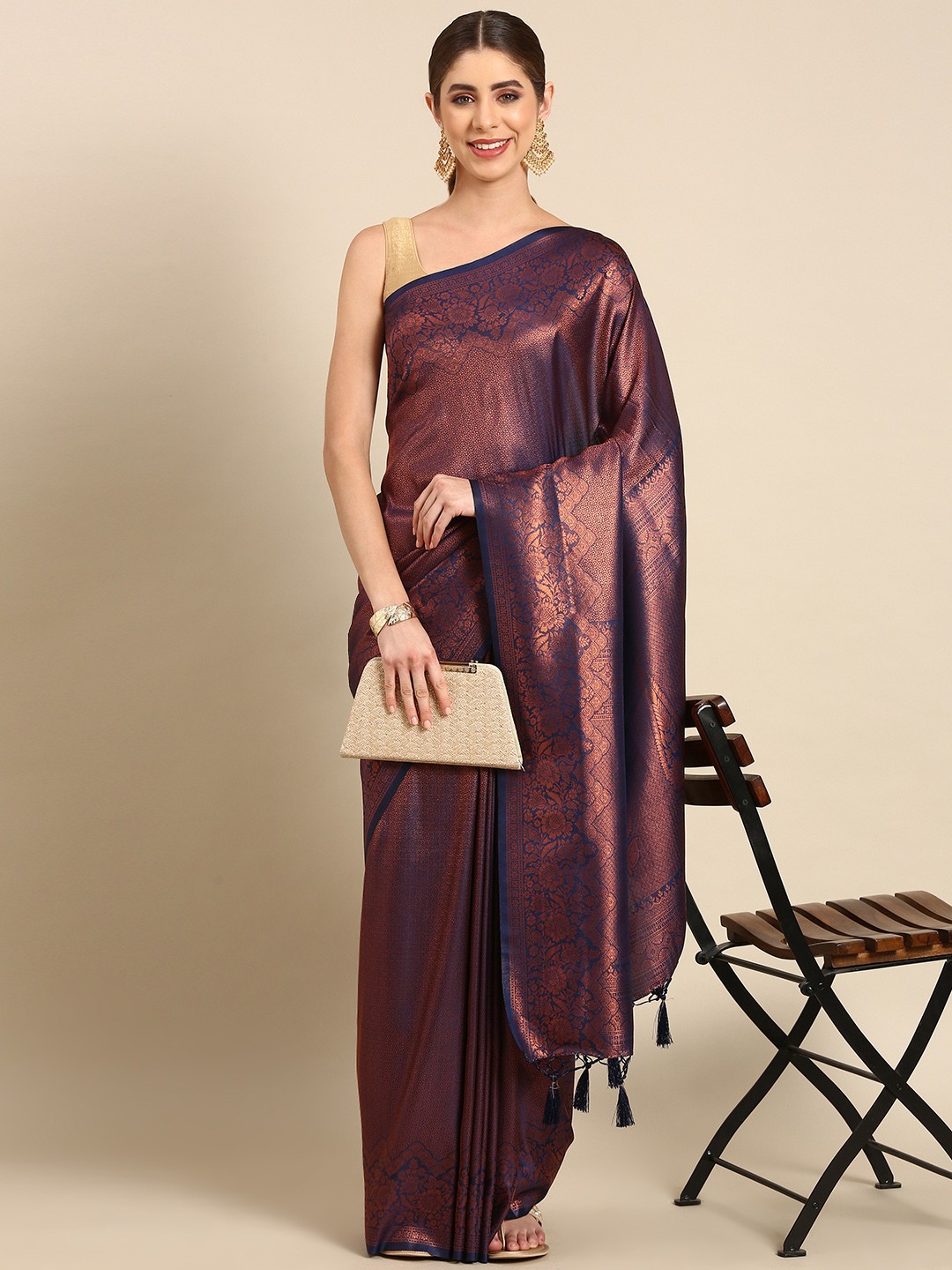 

Pothys Ethnic Motifs Zari Banarasi Saree, Navy blue