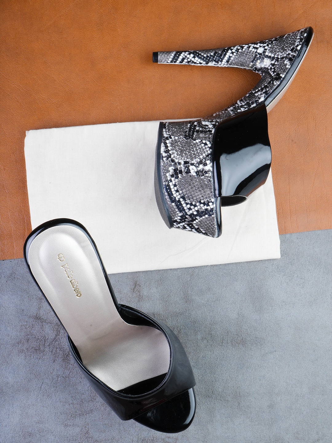 

pelle albero Textured Open Toe Stiletto Heels, Black