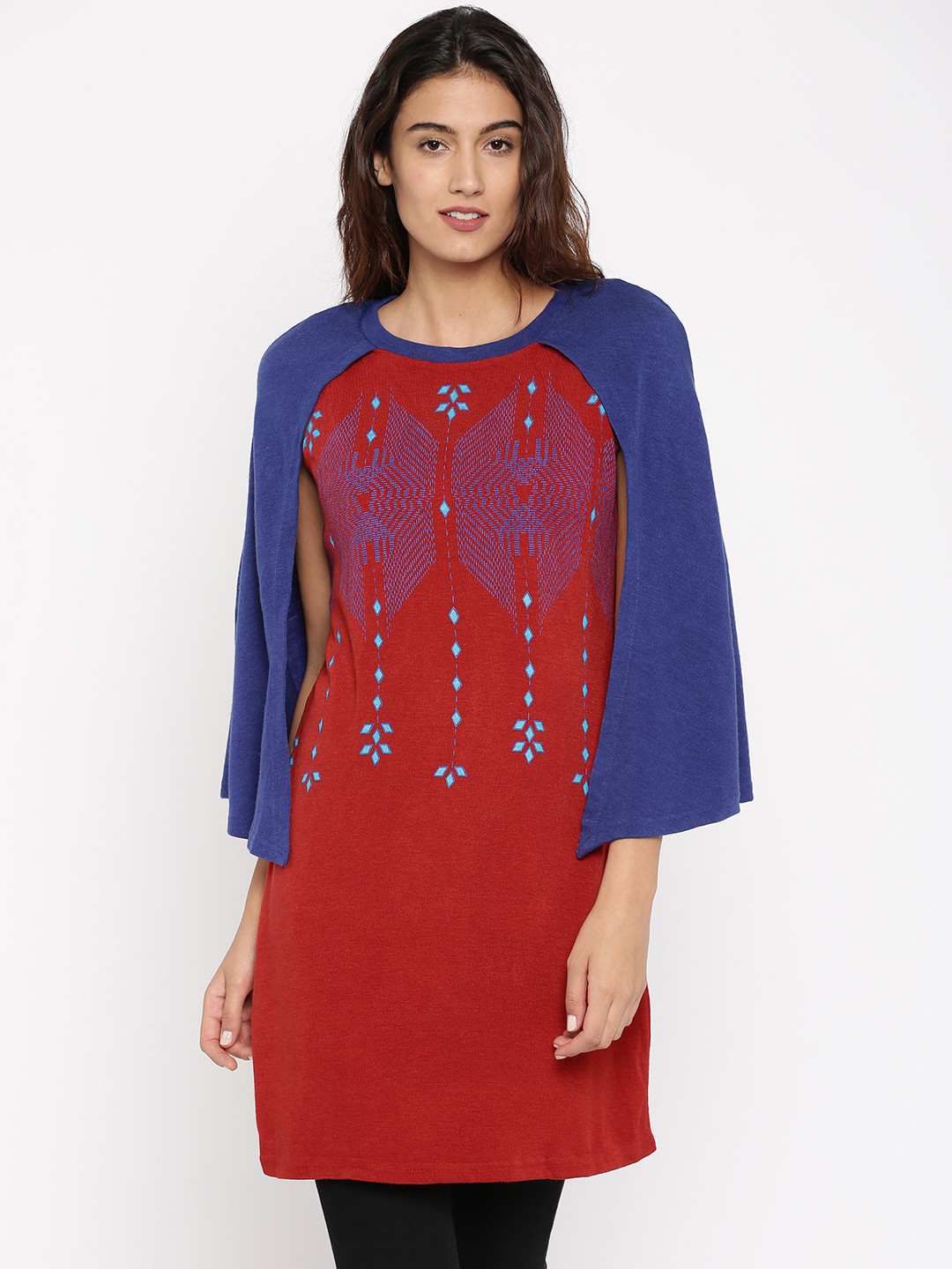 

Global Desi Women Red Self-Design A-Line Dress