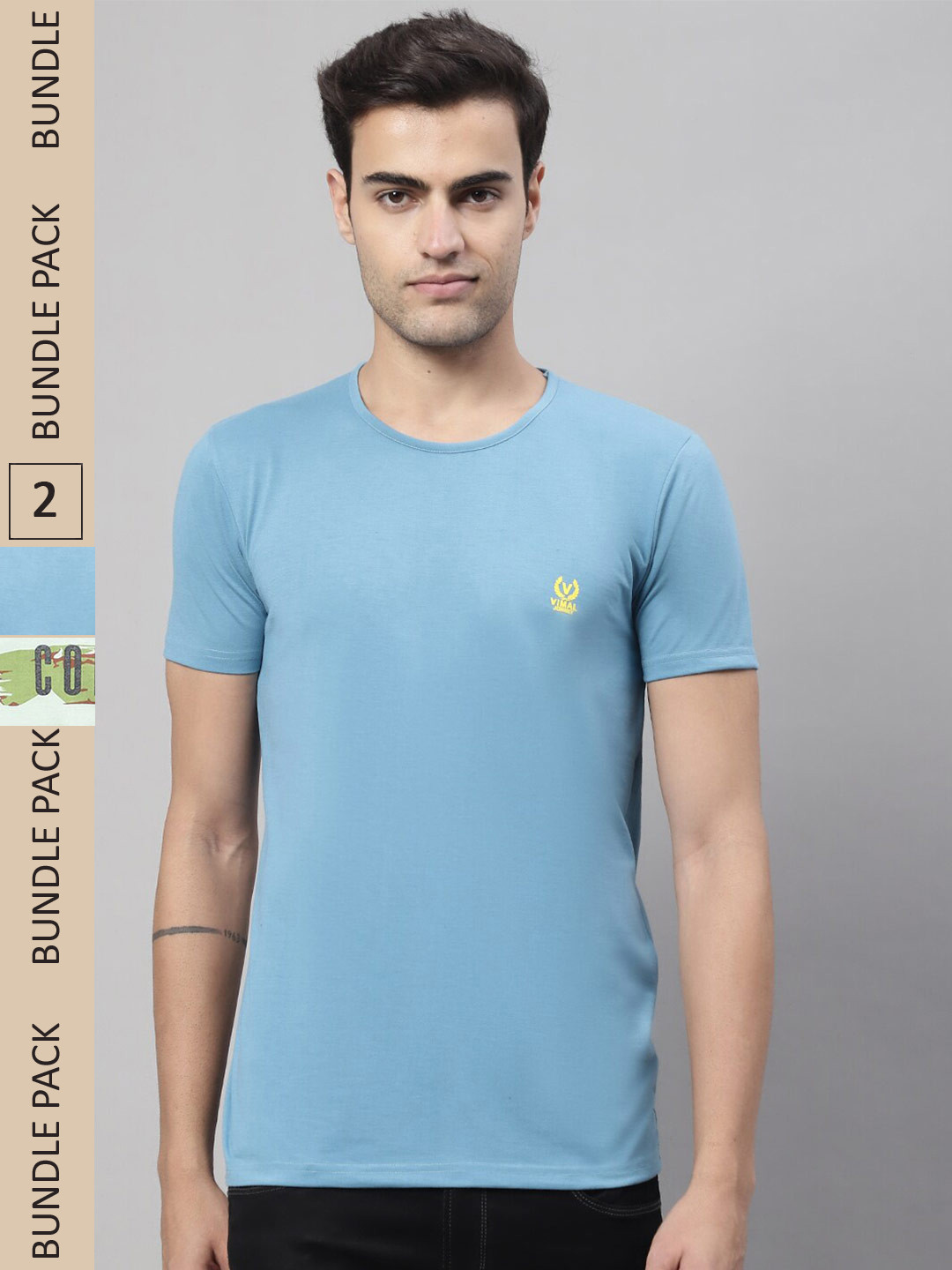 

MACK JONNEY Pack of 2 Typography Printed Round Neck Cotton T-shirt, Blue