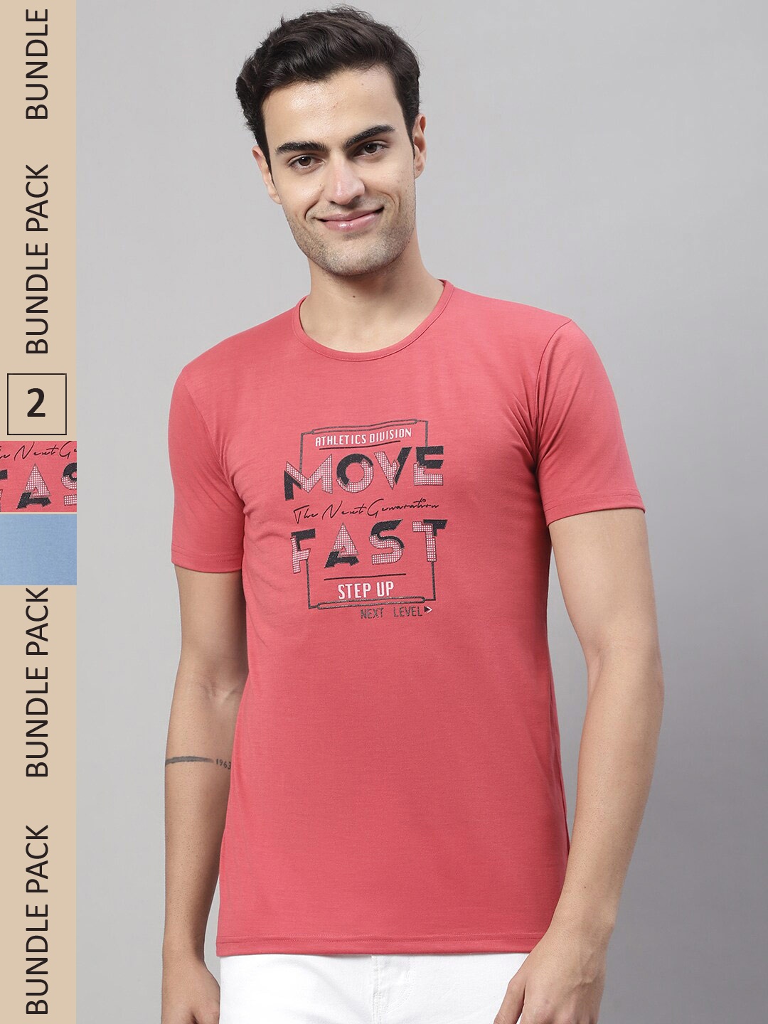 

VIMAL JONNEY Pack Of 2 Printed Cotton T-shirt, Red