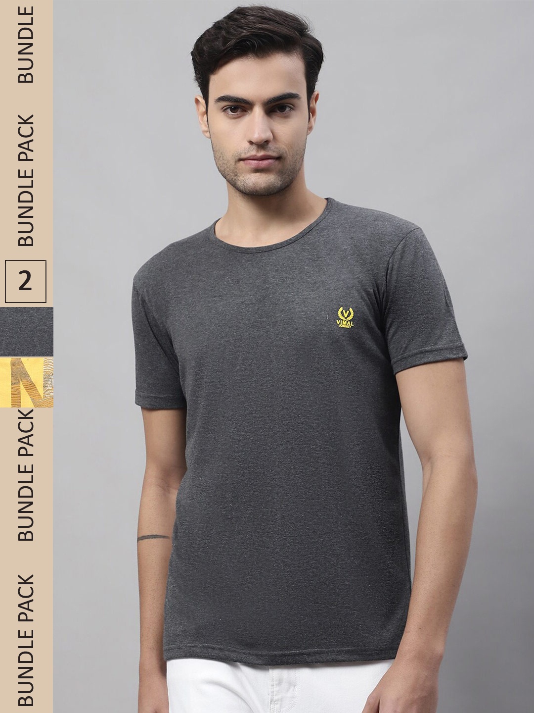 

MACK JONNEY Pack Of 2 Typography Printed Cotton T-Shirt, Grey