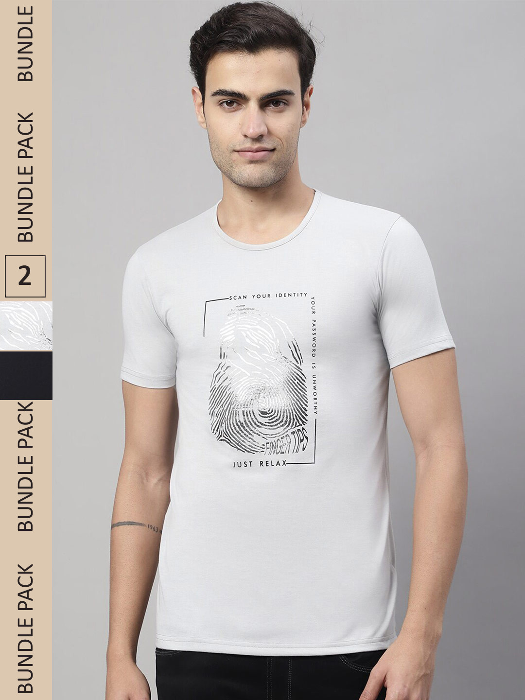 

MACK JONNEY Pack Of 2 Graphic Printed Cotton T-Shirt, Grey