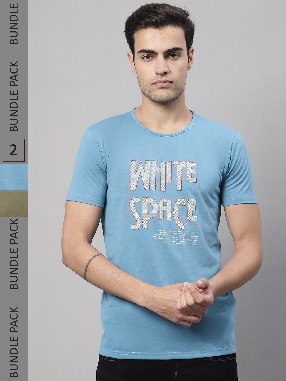 

MACK JONNEY Pack Of 2 Typography Printed Cotton T-shirt, Blue