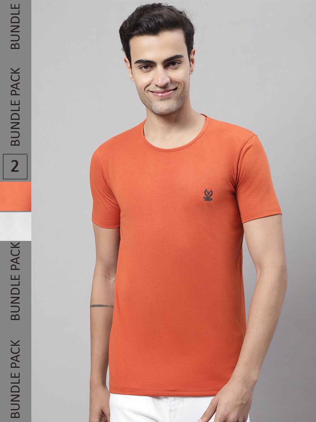 

VIMAL JONNEY Pack Of 2 Cotton T-shirt, Rust