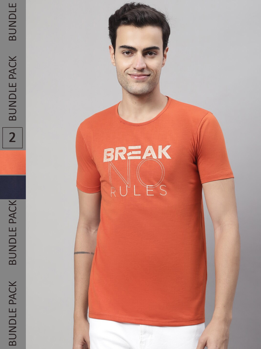 

MACK JONNEY Pack Of 2 Typography Printed Cotton T-shirts, Orange