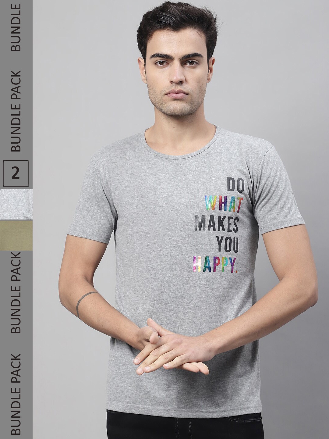 

MACK JONNEY Pack Of 2 Cotton T-shirt, Grey