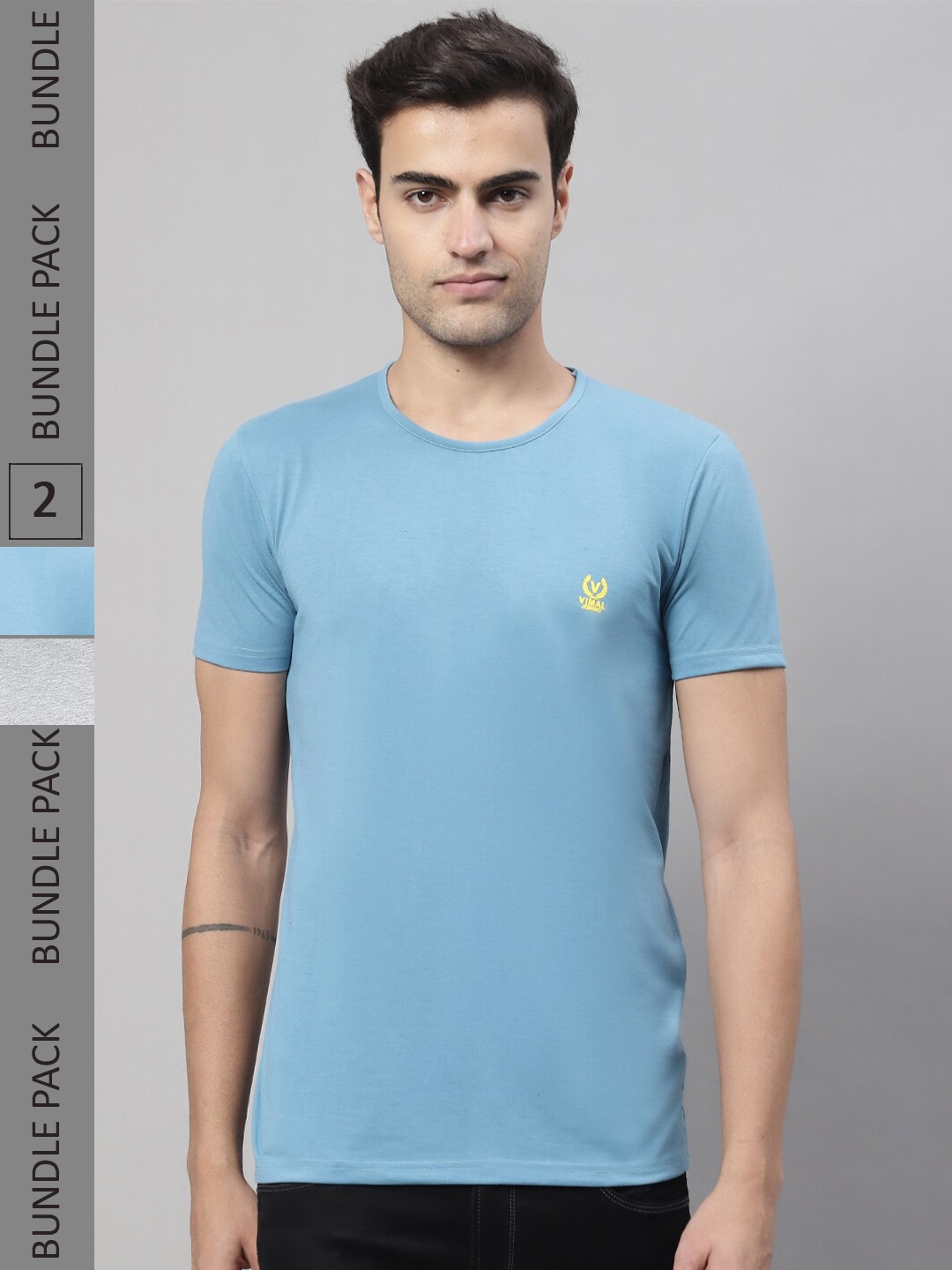 

MACK JONNEY Pack Of 2 Cotton T-shirt, Blue