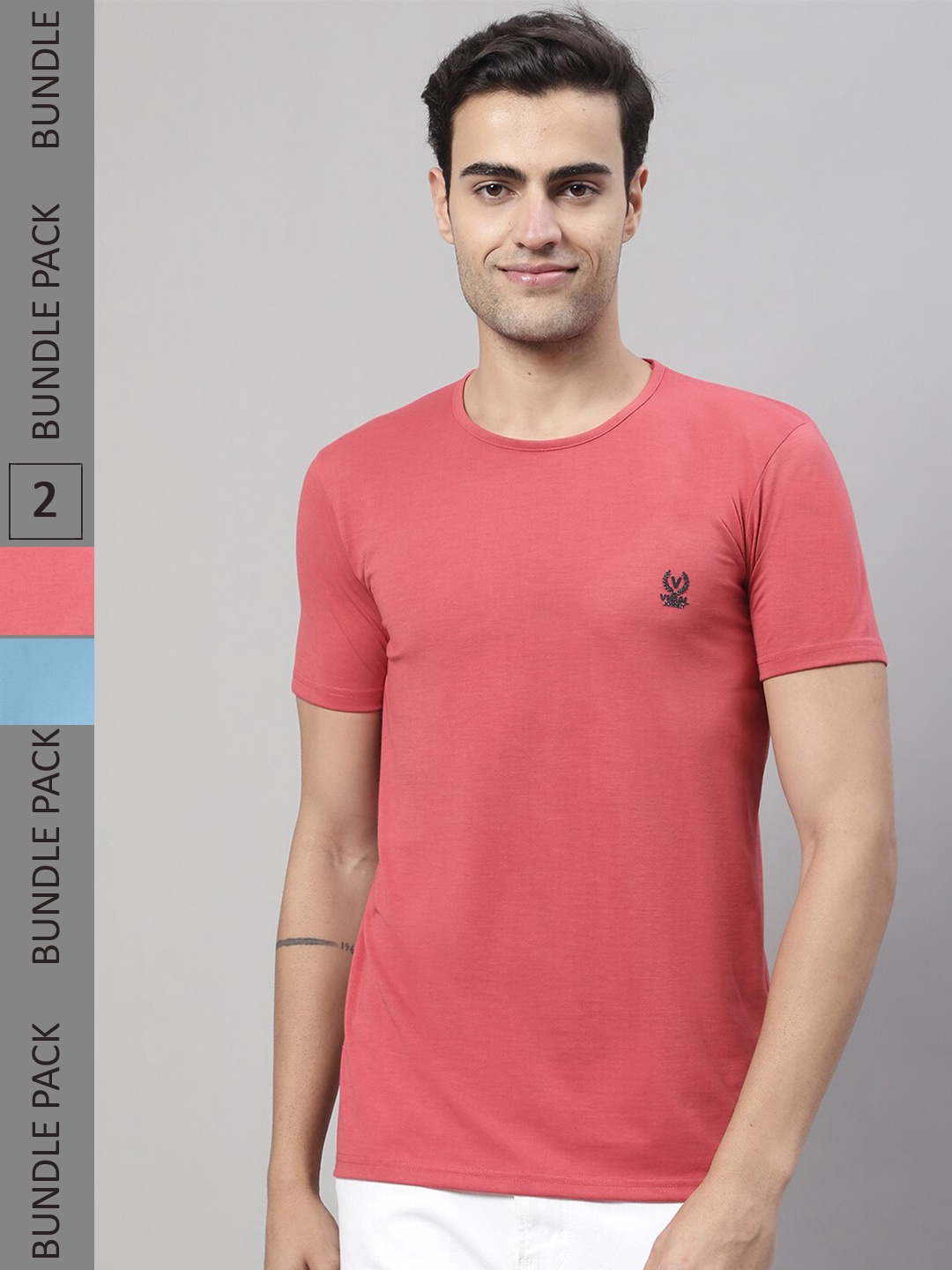 

VIMAL JONNEY Pack Of 2 Printed Cotton T-shirt, Red