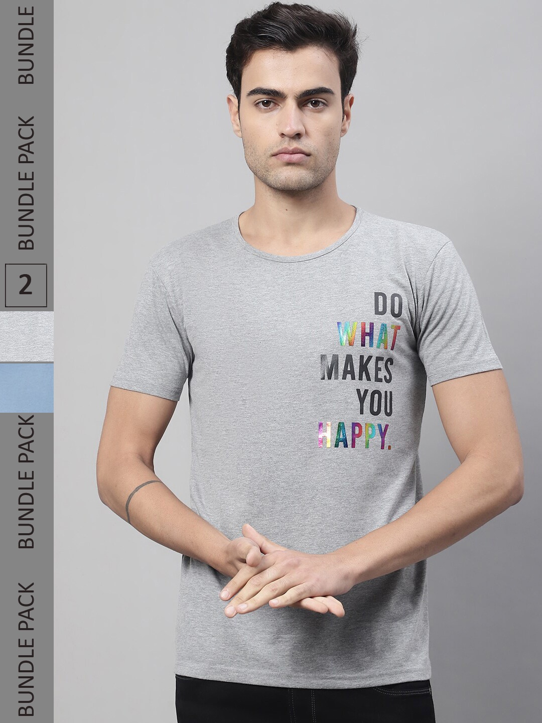 

MACK JONNEY Pack Of 2 Typography Printed Cotton T-shirt, Grey
