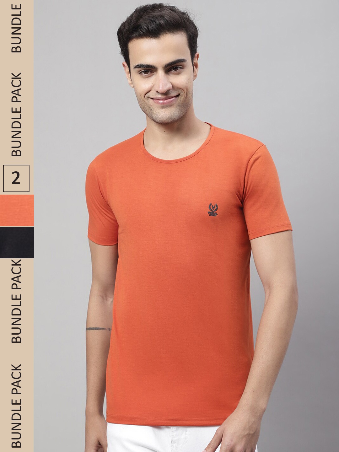 

VIMAL JONNEY Pack Of 2 Cotton T-shirt, Orange