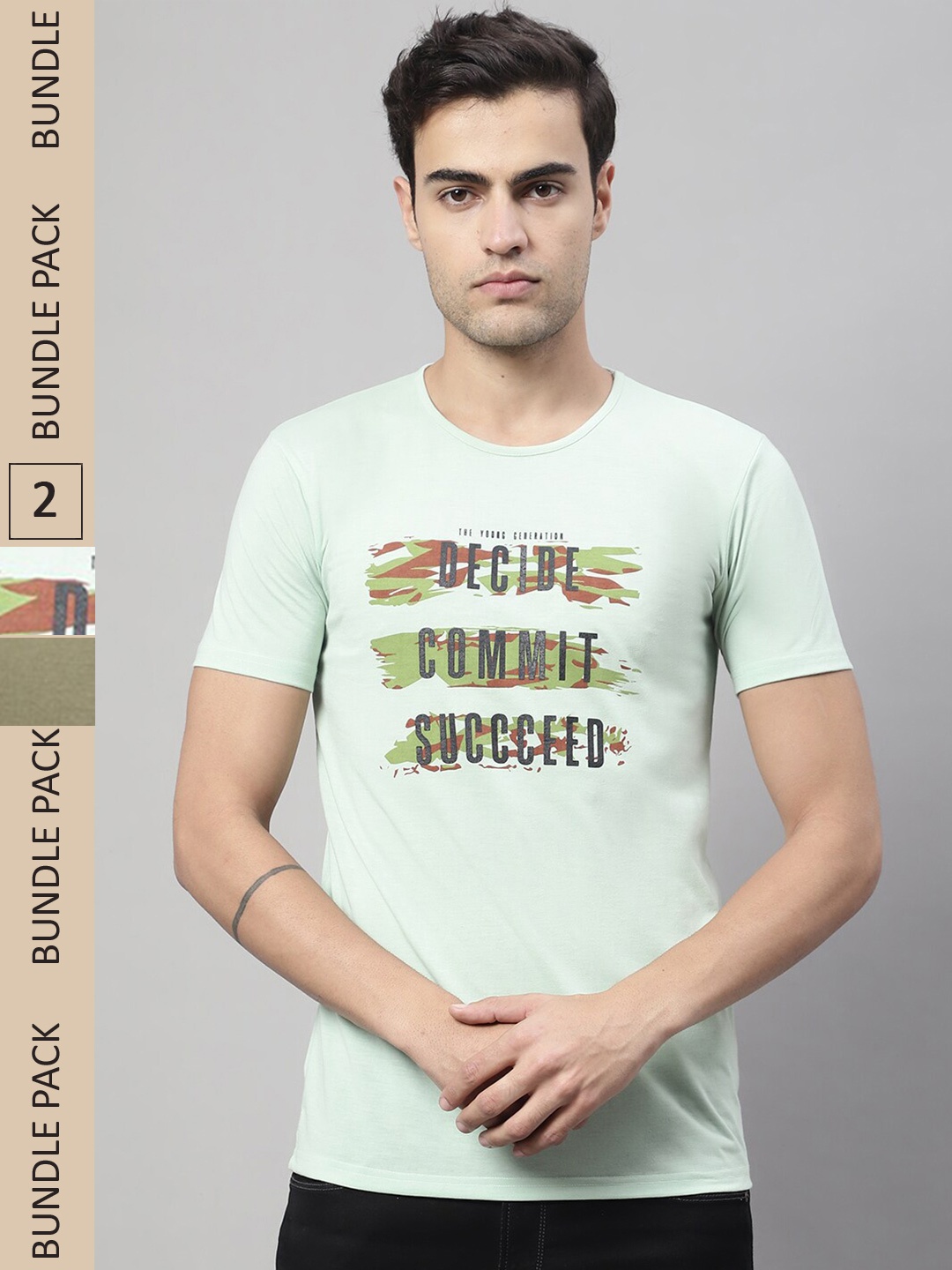 

MACK JONNEY Pack Of 2 Printed Cotton Slim Fit T-shirt, Green