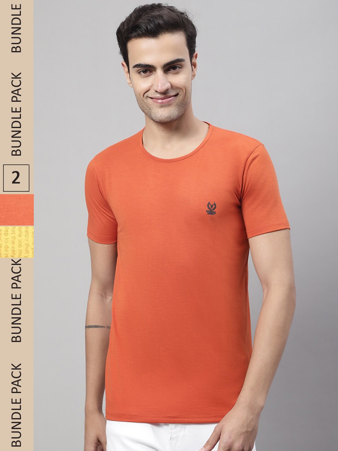 

VIMAL JONNEY Pack Of 2 Printed Cotton T-shirt, Orange