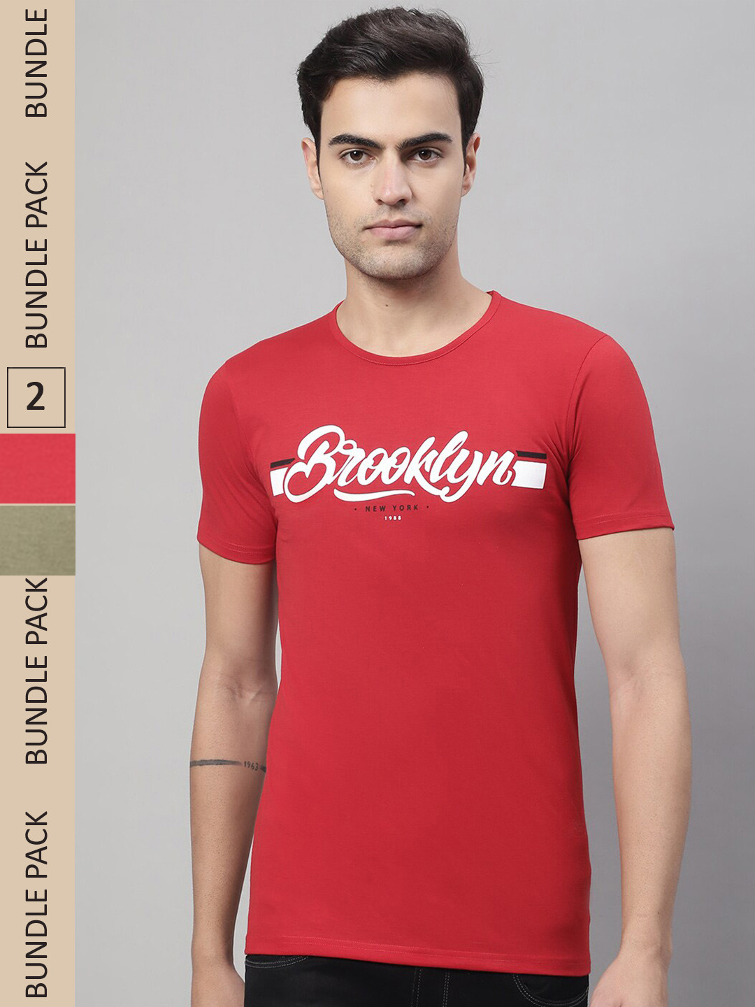 

MACK JONNEY Pack Of 2 Typography Printed Cotton T-Shirt, Red