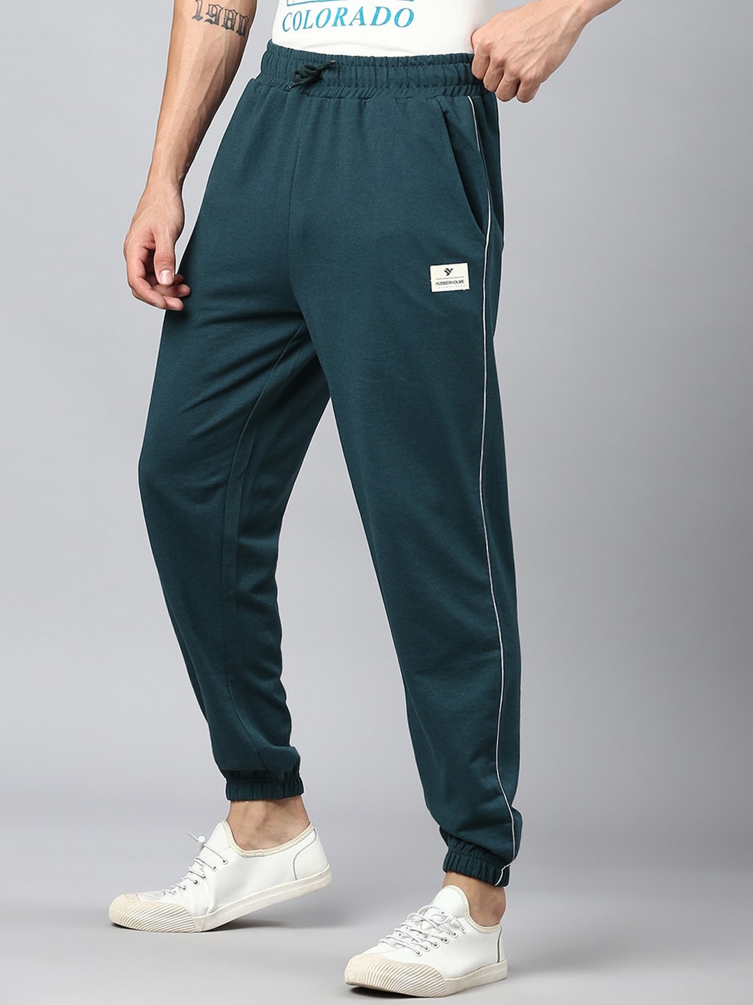 

Hubberholme Men Relaxed Fit Mid-Rise Joggers, Teal