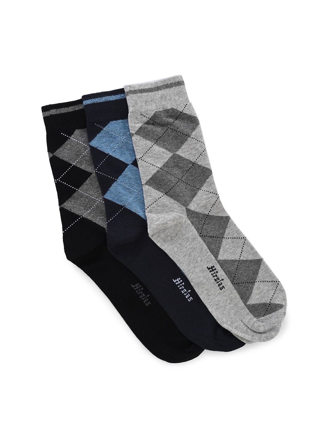 

HIROLAS Men Pack Of 3 Ankle-Length Cotton Socks, Navy blue