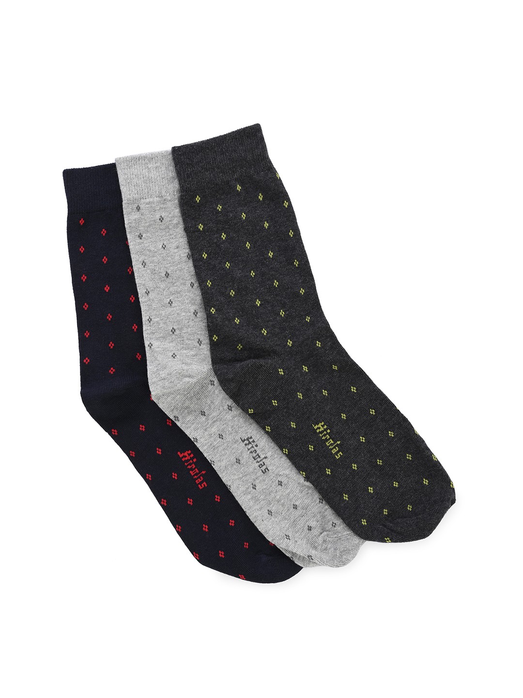 

HIROLAS Men Pack Of 3 Patterned Calf-Length Socks, Navy blue