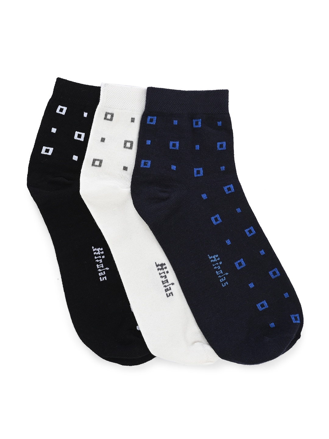 

HIROLAS Men Pack Of 3 Patterned Ankle-Length Cotton Socks, Navy blue