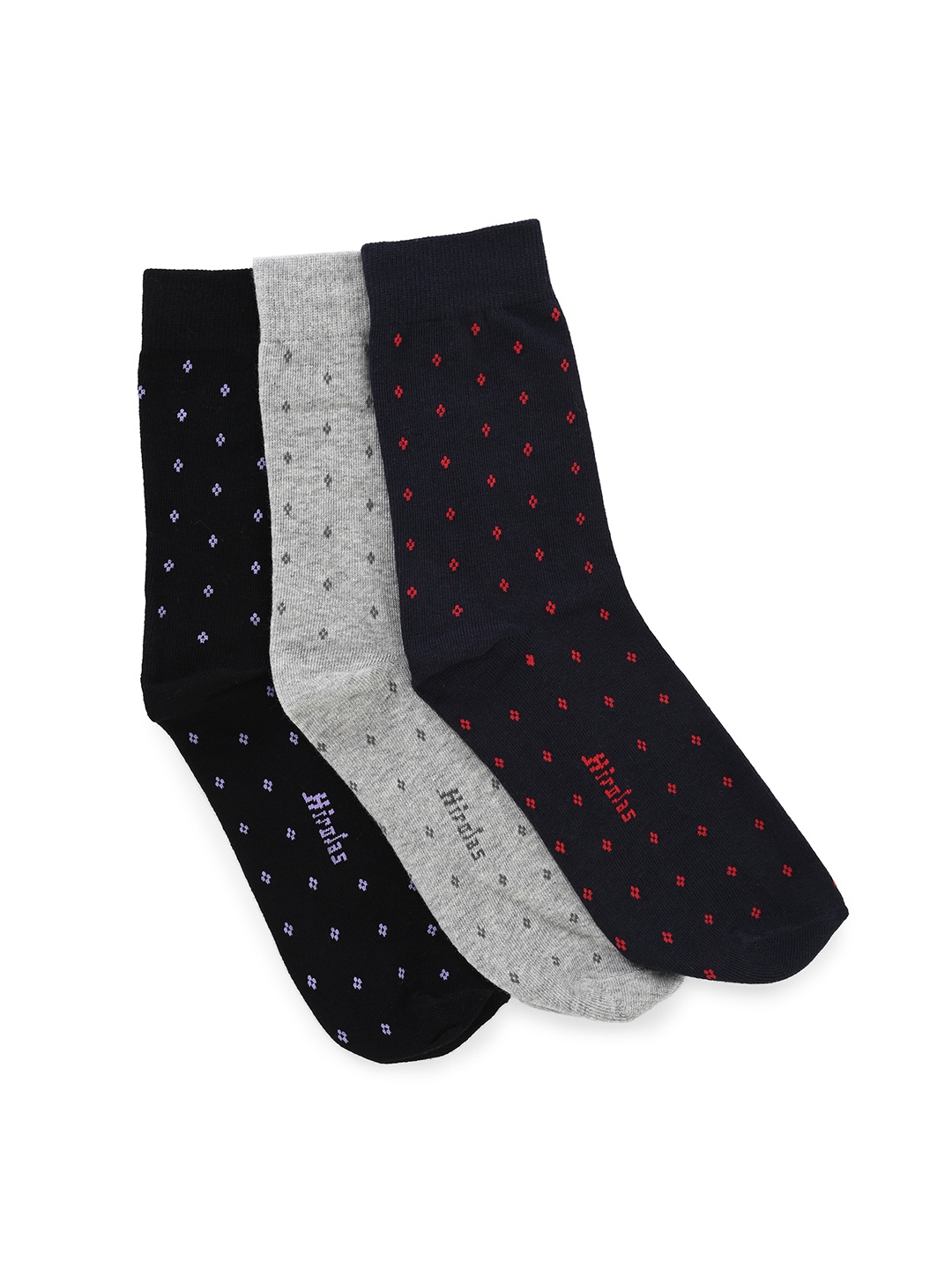 

HIROLAS Men Pack Of 3 Patterned Ankle-Length Cotton Socks, Navy blue