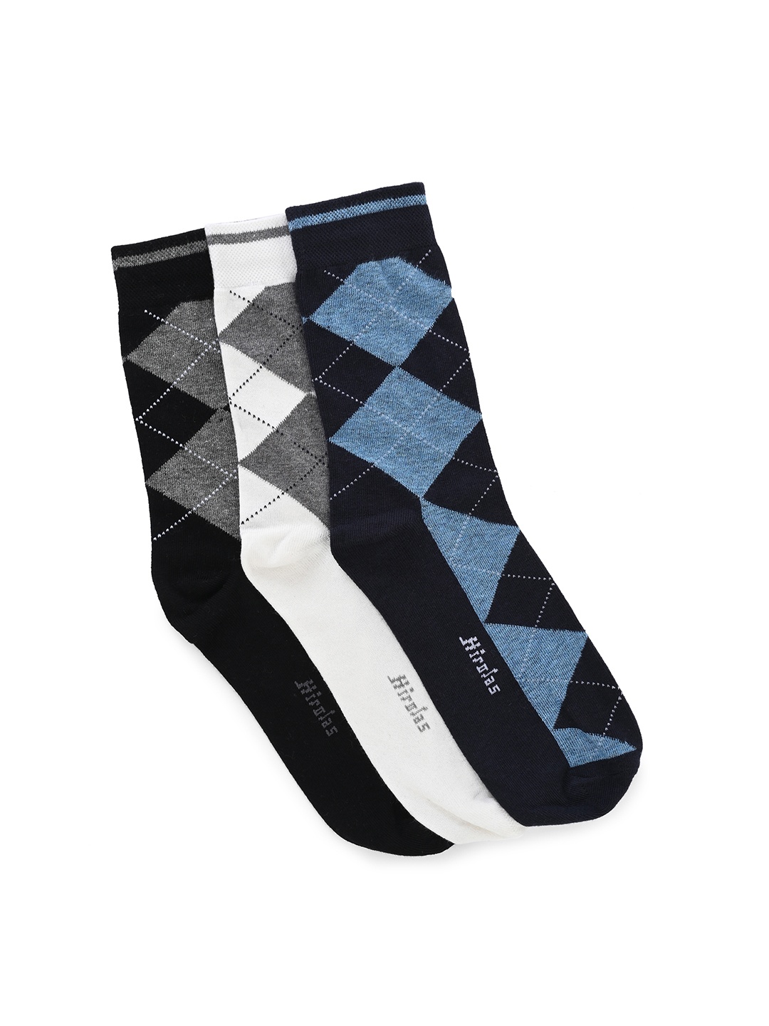 

HIROLAS Men Pack Of 3 Patterned Ankle-Length Socks, Navy blue