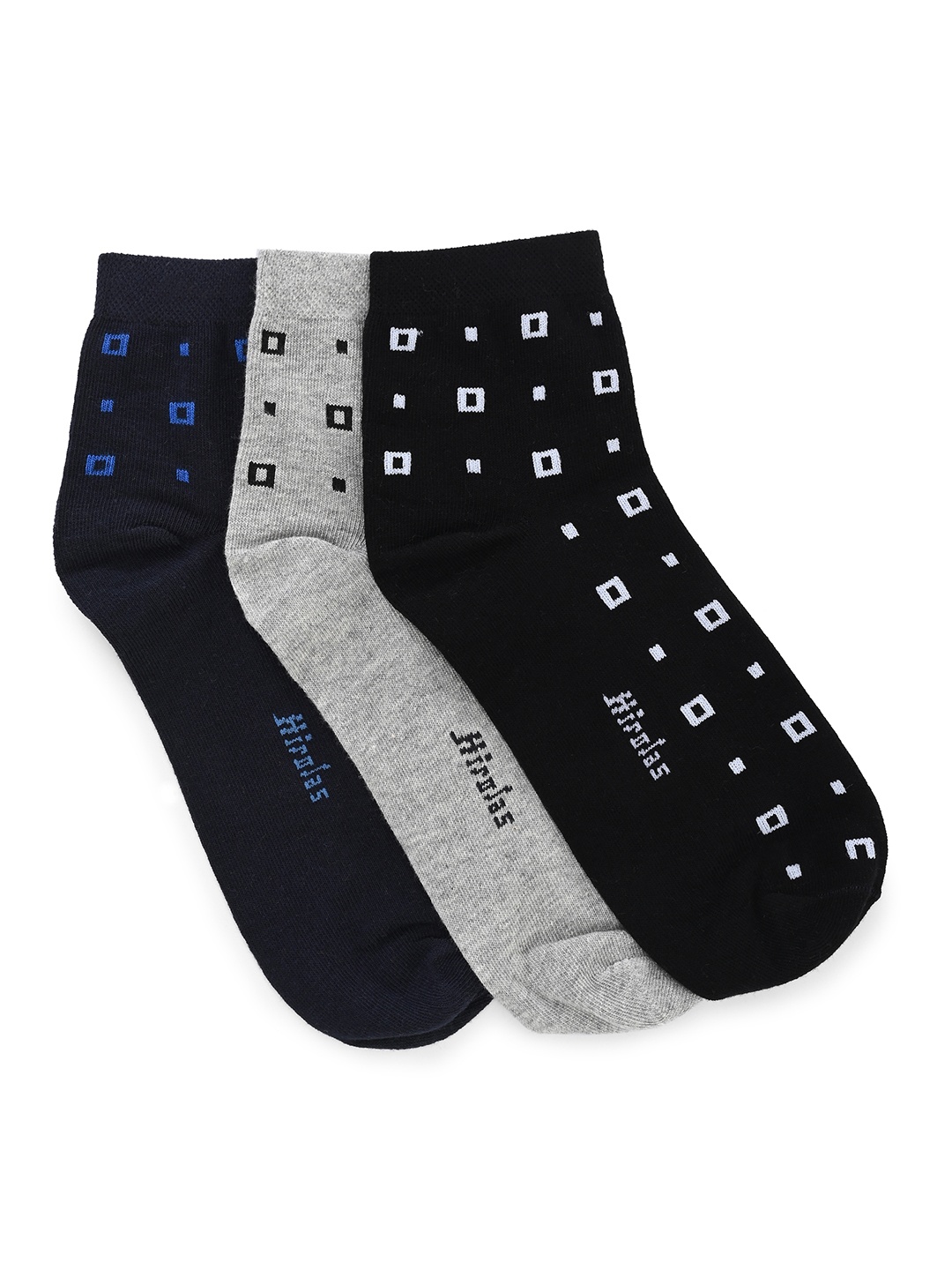 

HIROLAS Men Pack Of 3 Patterned Ankle-Length Socks, Navy blue