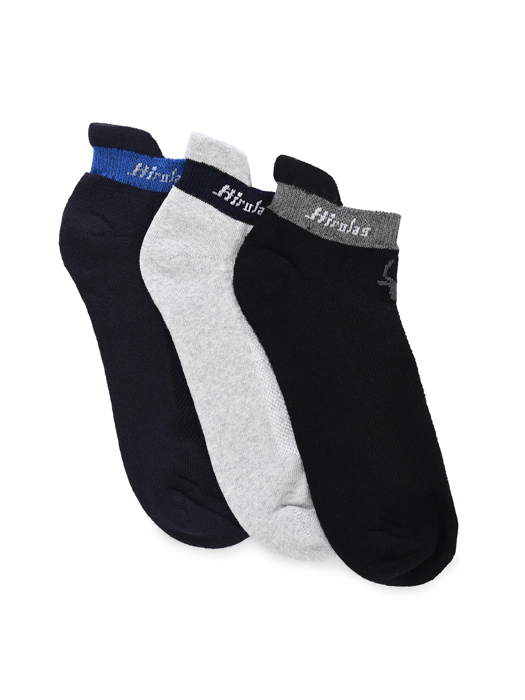 

HIROLAS Men Pack Of 3 Patterned Ankle-Length Socks, Black