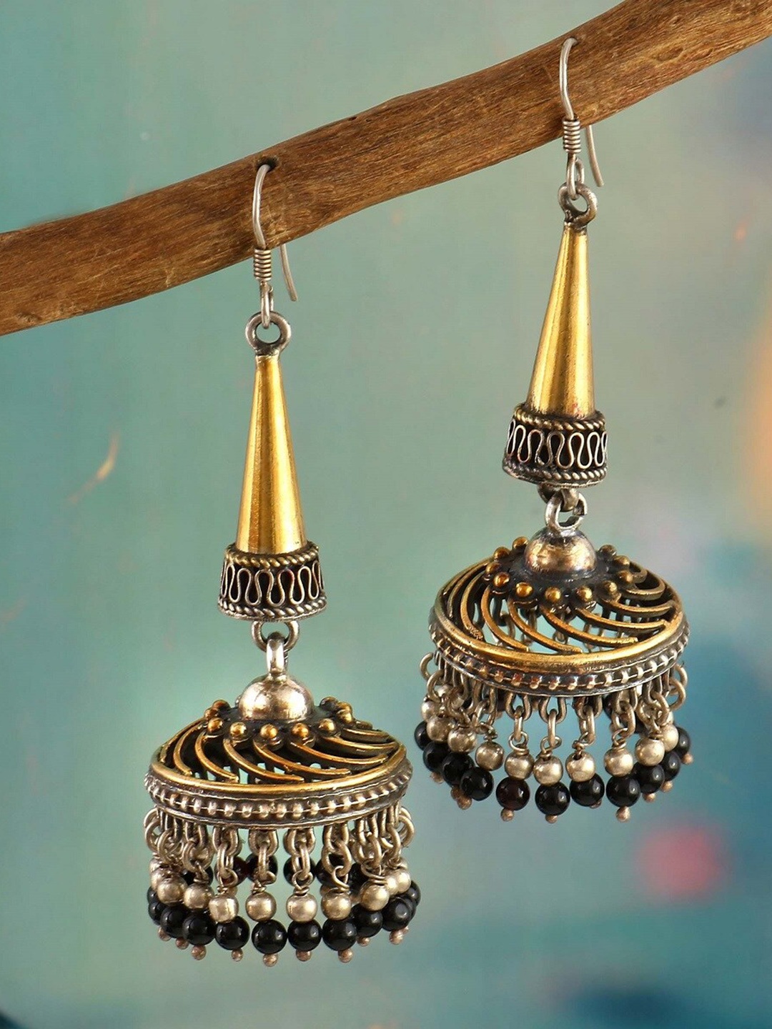 

Palace of silver Gold-Plated Contemporary Jhumkas Earrings