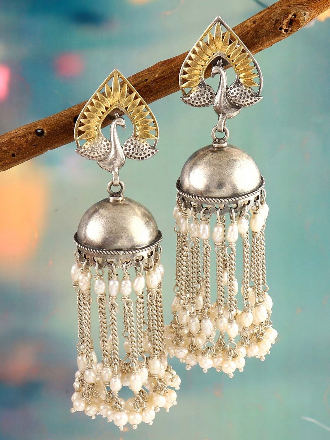 

Palace of silver Gold-Plated Contemporary Jhumkas Earrings