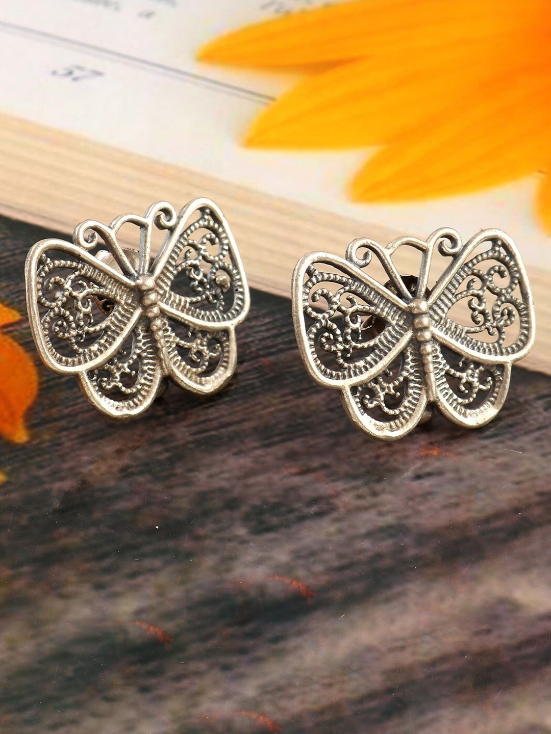 

Palace of silver Silver-Plated Contemporary Butterfly Shaped Studs Earrings