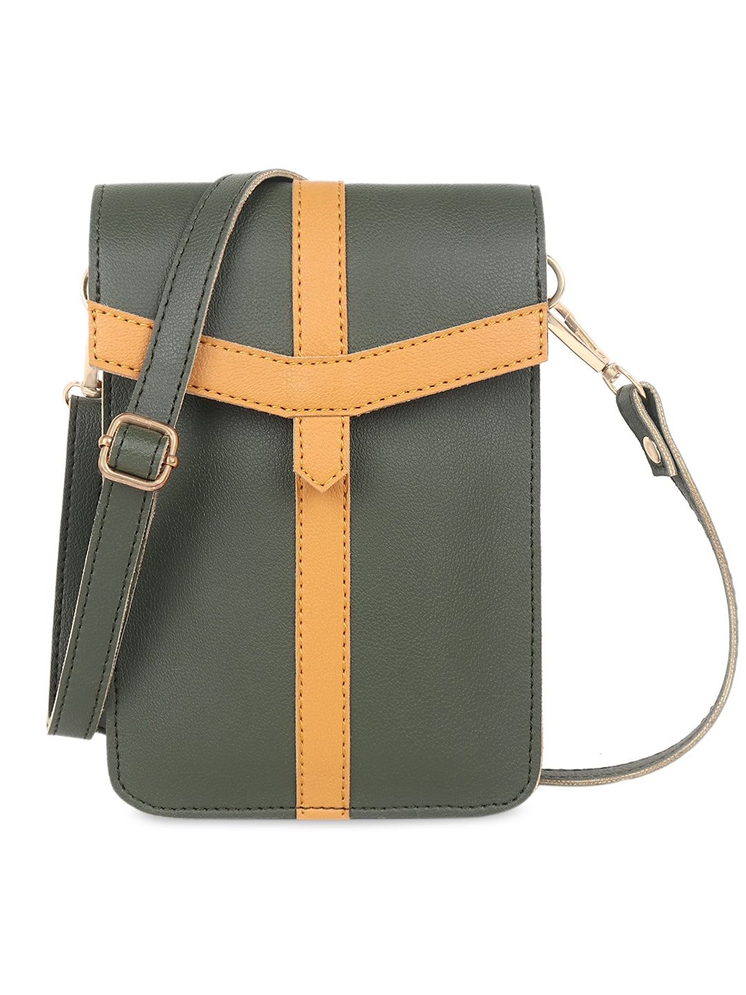 

ROVOK Leather Structured Applique Sling Bag, Green