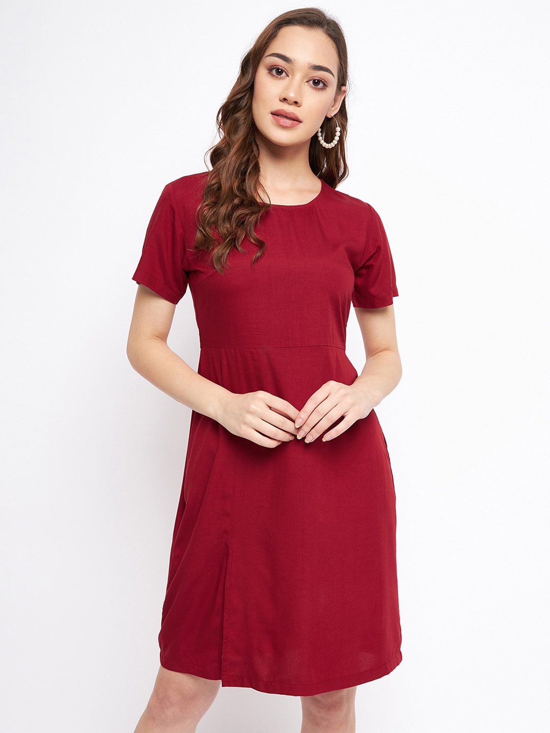 

BRINNS Round Neck A-Line Dress, Maroon