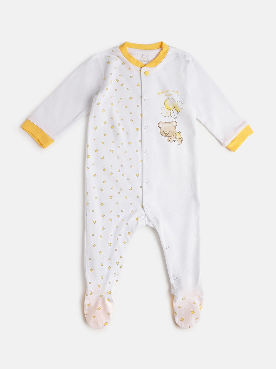 

Chicco Infants Printed Cotton Front Opening Bodysuit, White