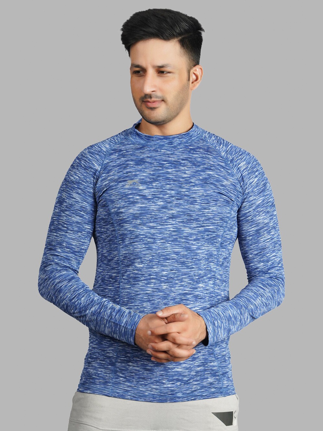 

Shiv Naresh Abstract Printed Raglan Sleeves 3D Chassis Slim Fit Training or Gym T-shirt, Blue