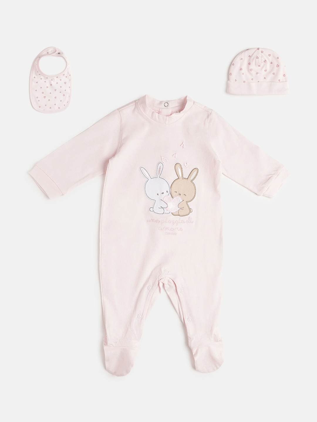 

Chicco Infant Girls Pack Of 3 Printed Pure Cotton Baby Apparel Gift Set, Pink