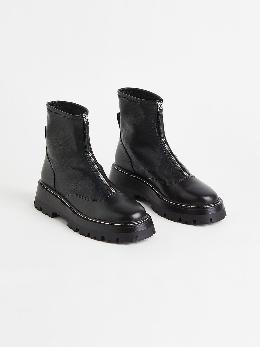 

H&M Women Chunky Zip-Front Boots, Black