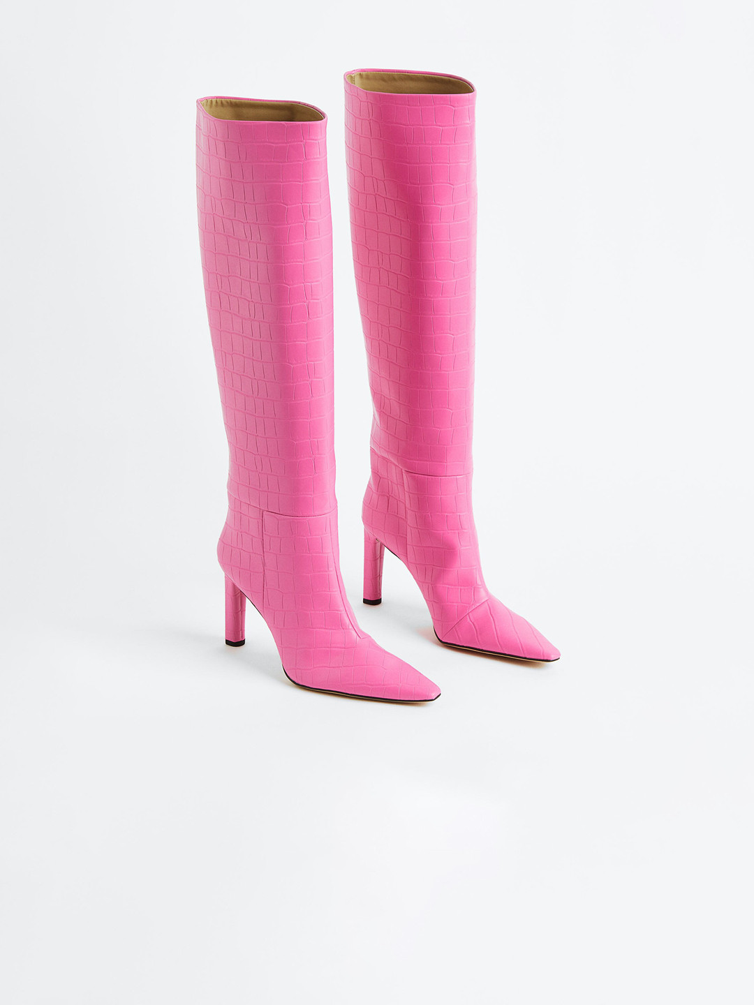 

H&M Women Knee-High Heeled Boots, Pink