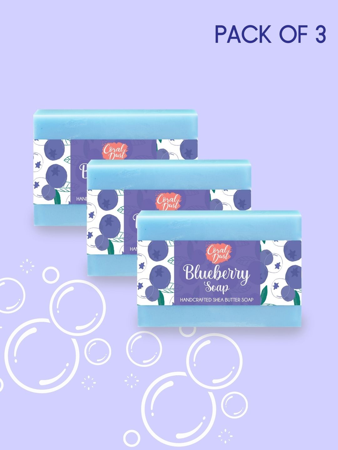 

Coral Dust Set of 3 Blueberry Aromatic Handcrafted Shea Butter Soap - 100 g each, Purple
