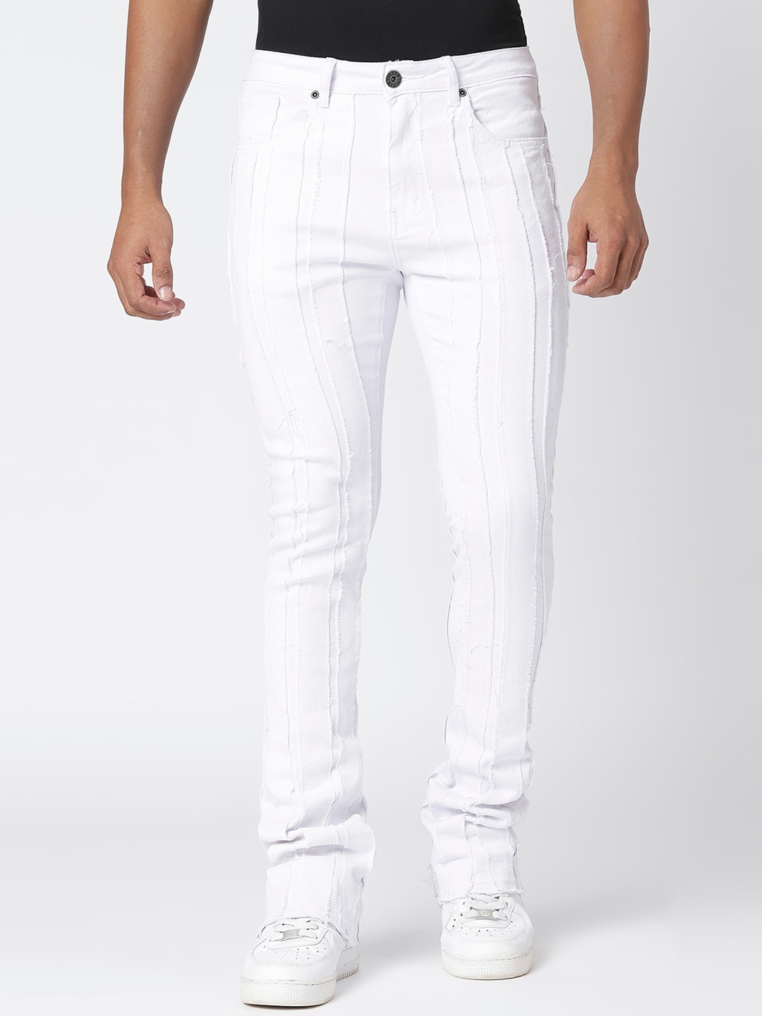 

WAIMEA Men Mid-Rise Bootcut Low Distress Stretchable Jeans, White