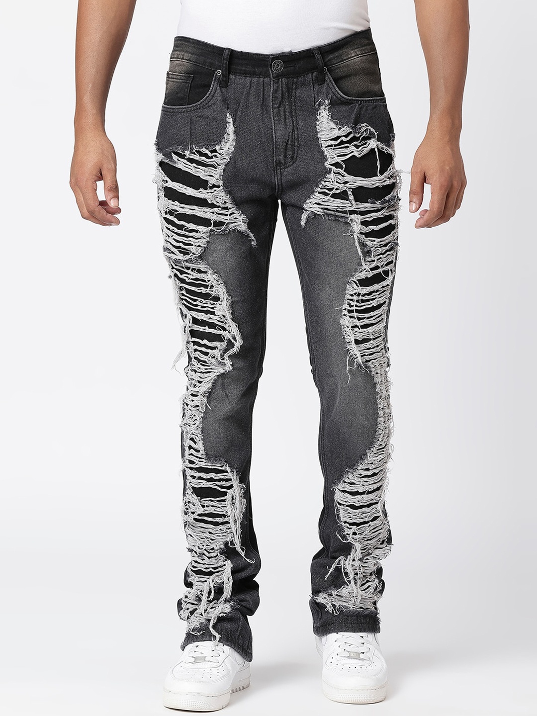 

WAIMEA Men Mid-Rise Bootcut Highly Distressed Stretchable Jeans, Black