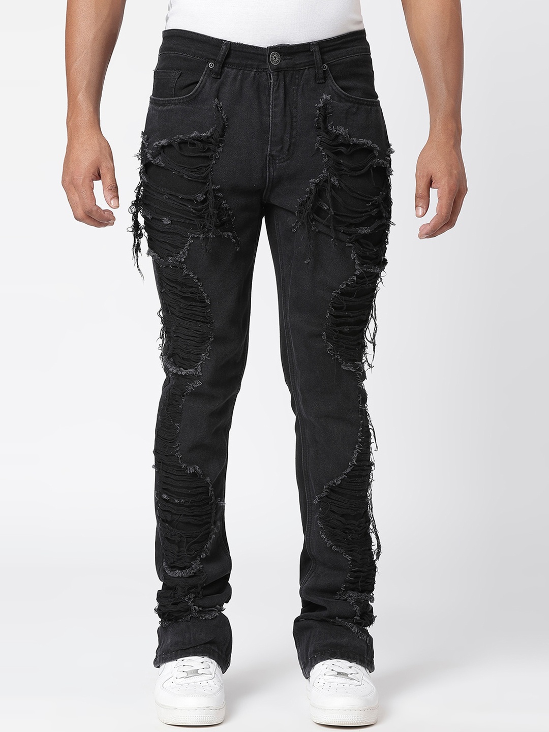 

WAIMEA Men Mid-Rise Bootcut Highly Distressed Stretchable Jeans, Black
