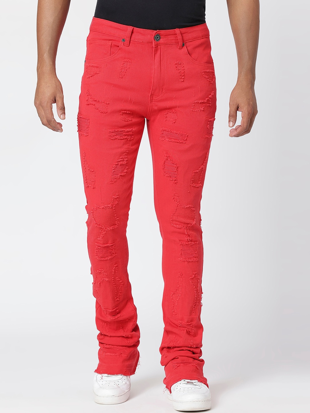 

WAIMEA Men Mid-Rise Bootcut Low Distress Stretchable Jeans, Red