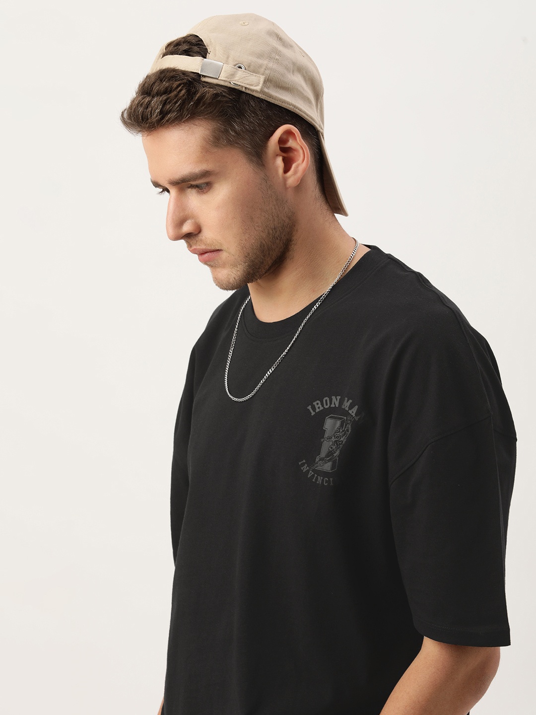 

Kook N Keech Iron Man Printed Drop-Shoulder Sleeves Loose T-shirt, Black
