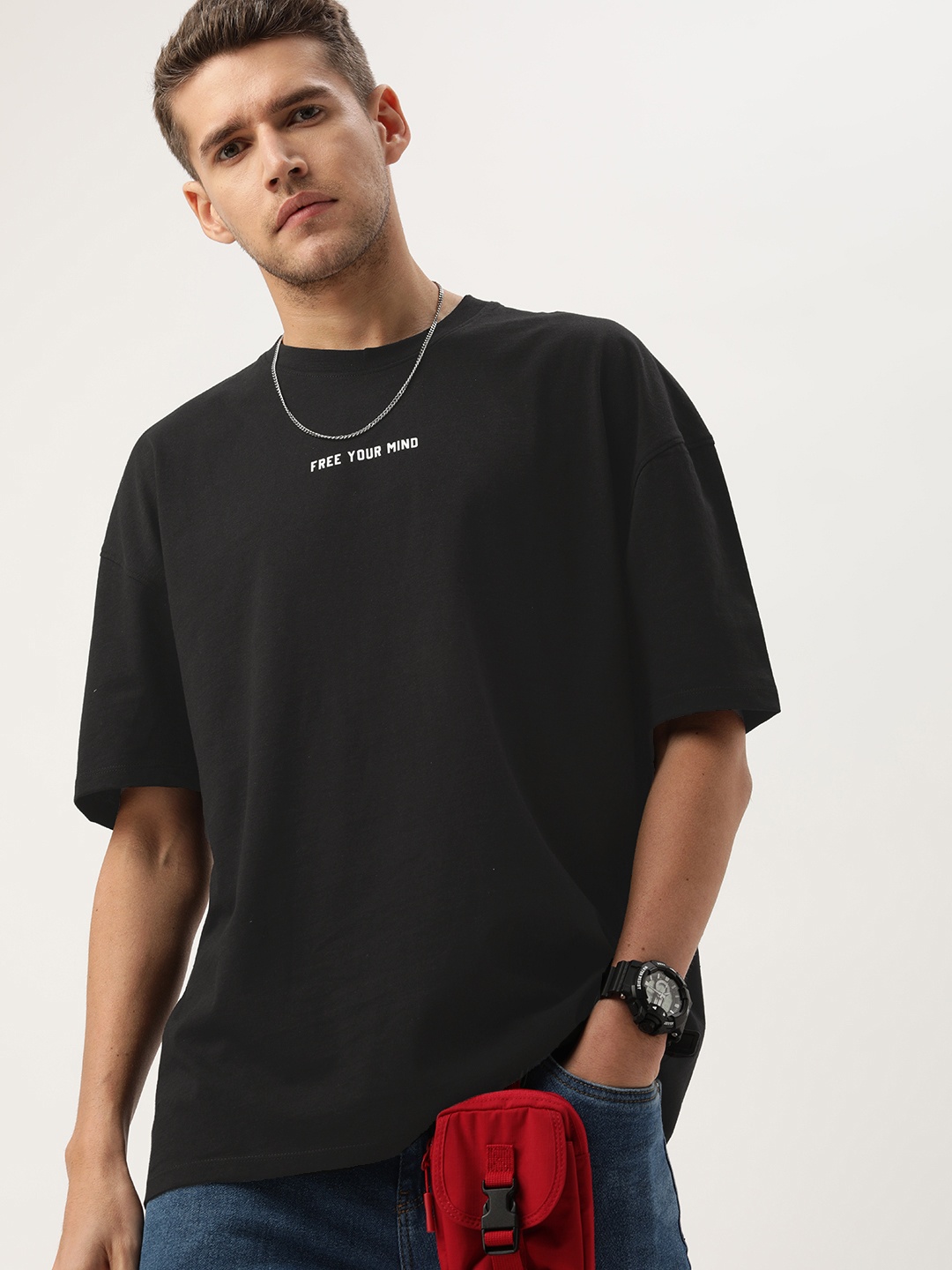 

Kook N Keech Typography Printed Drop-Shoulder Sleeves Loose T-shirt, Black