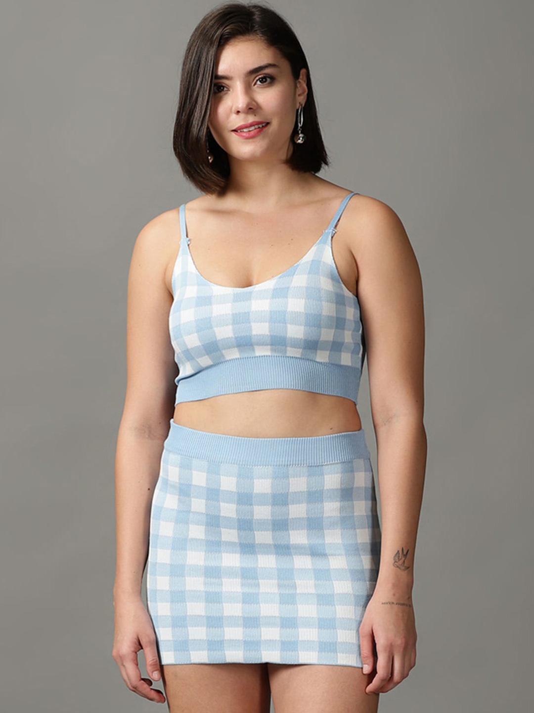 

SHOWOFF Women Checked Top & Skirt Co-Ords Set, Blue