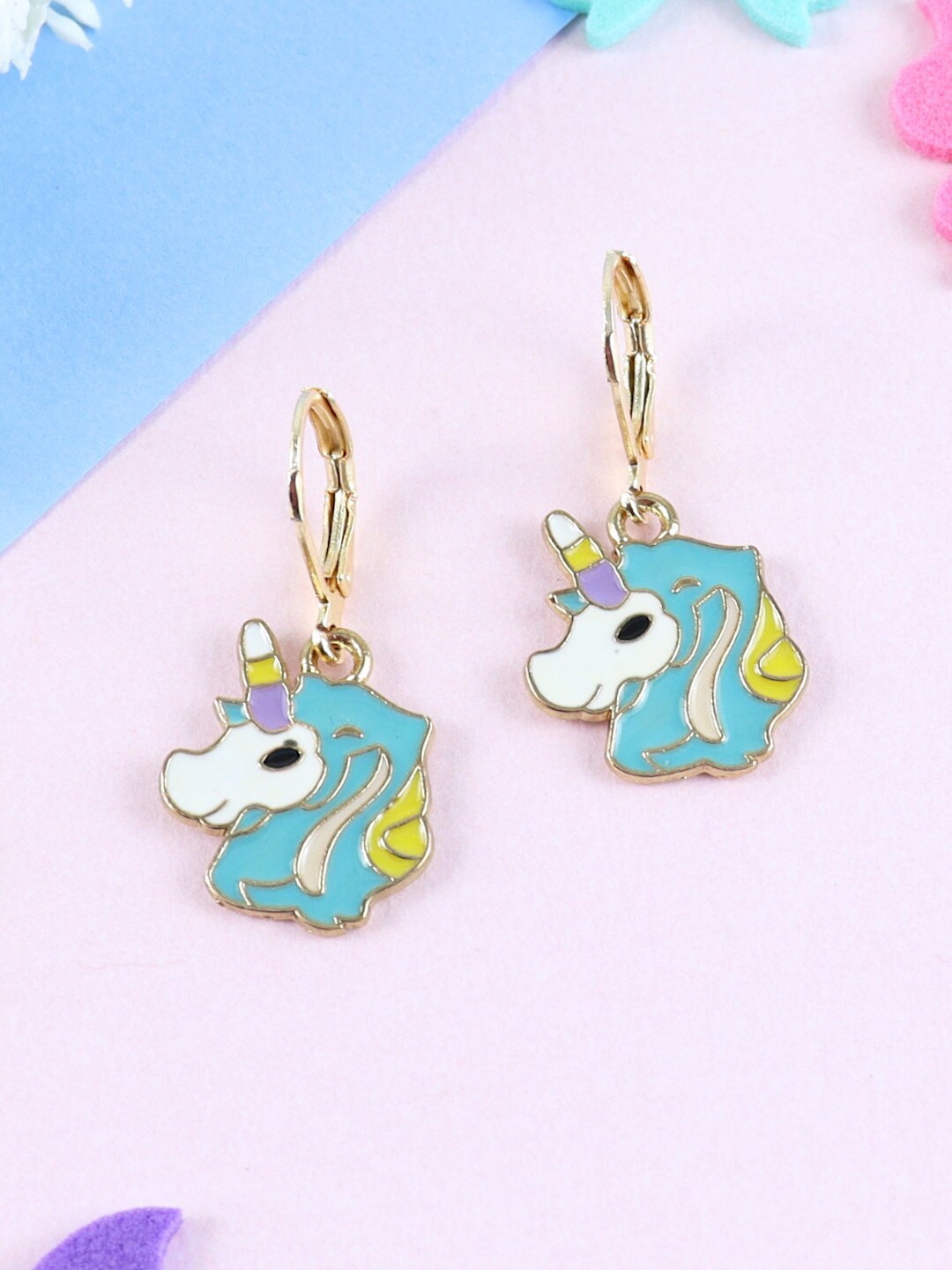 

Asthetika Kids Gold Plated Unicorn Drop Earrings, Blue