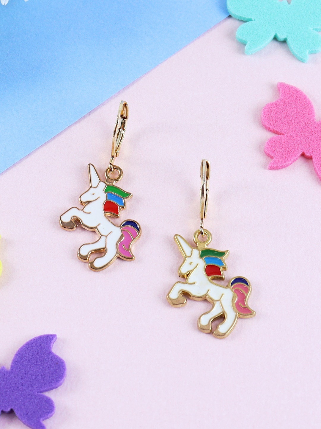 

Asthetika Kids Gold Plated Unicorn Drop Earrings, White