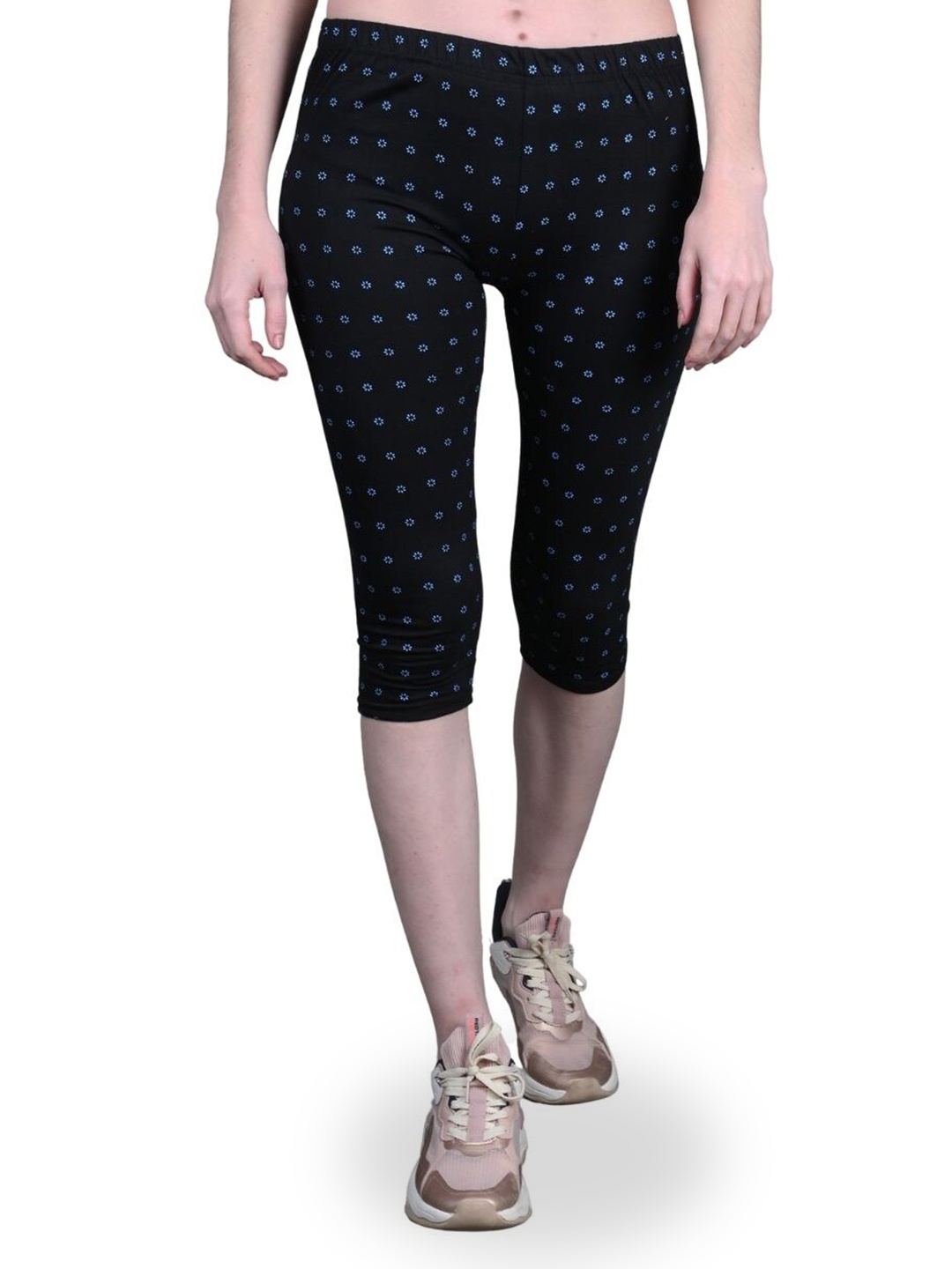 

FRENCH KLEIDER Girls Printed Skinny Fit Cotton Lycra Capris, Black