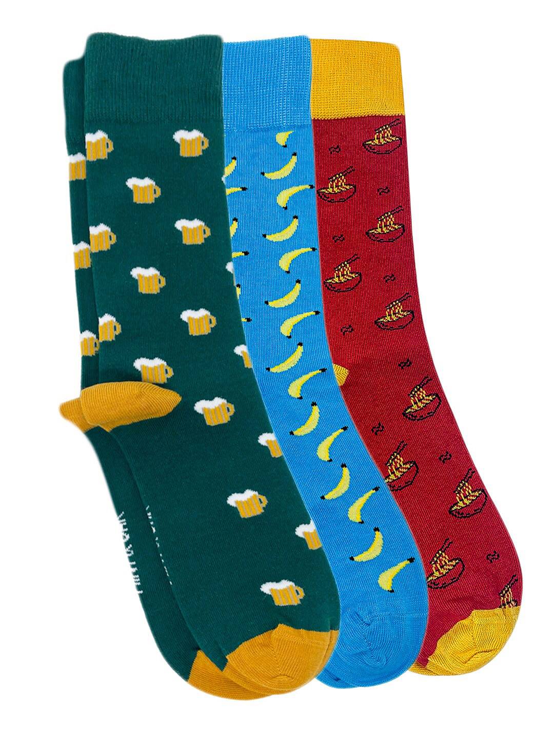 

Mint & Oak Men Pack Of 3 Patterned Calf-Length Socks, Green