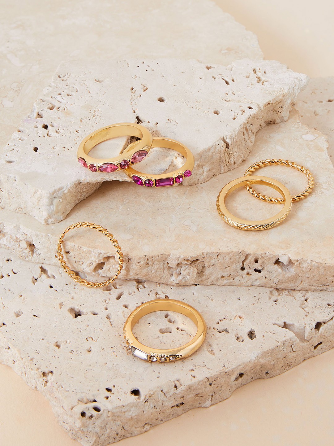 

Accessorize Set Of 6 Crystal Studded Finger Rings, Gold